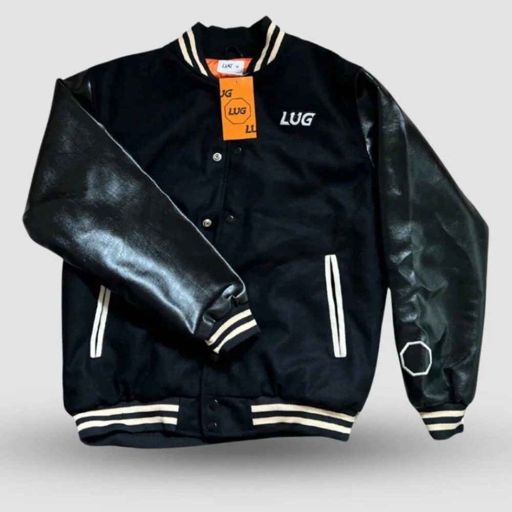 Lug Black Bomber Jacket with Script Design - Picture 2 of 4